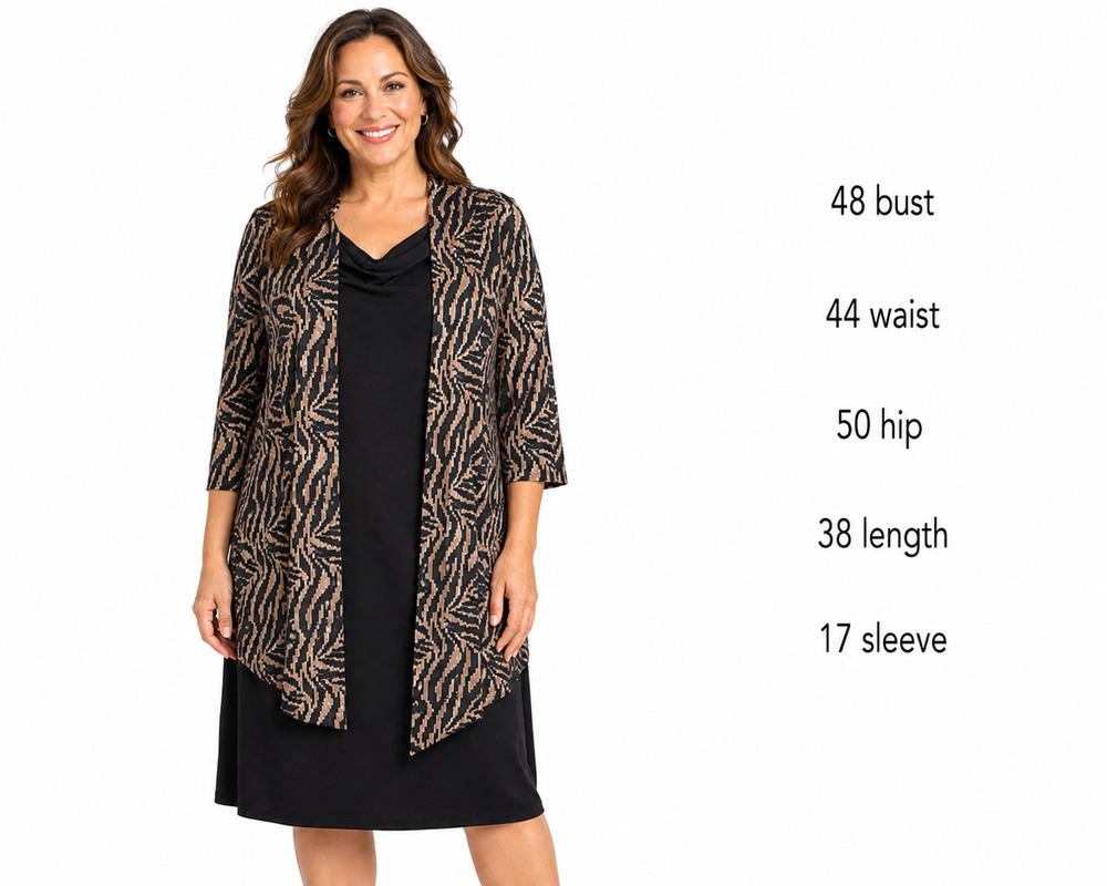 Dress Barn Dressbarn Womens Black Brown Print Jersey Knit One Piece Dress sz 18